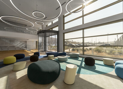 Intérieur du bâtiment avec SageGlass en clair